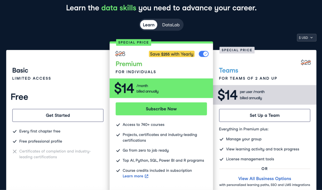 datacamp pricing 2026